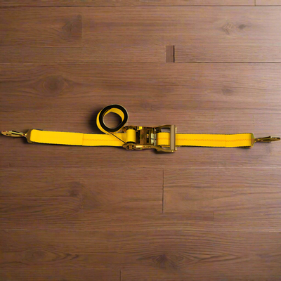 2" x 8' Short Wide Handle Ratchet Strap Assembly with Twisted Snap Hooks